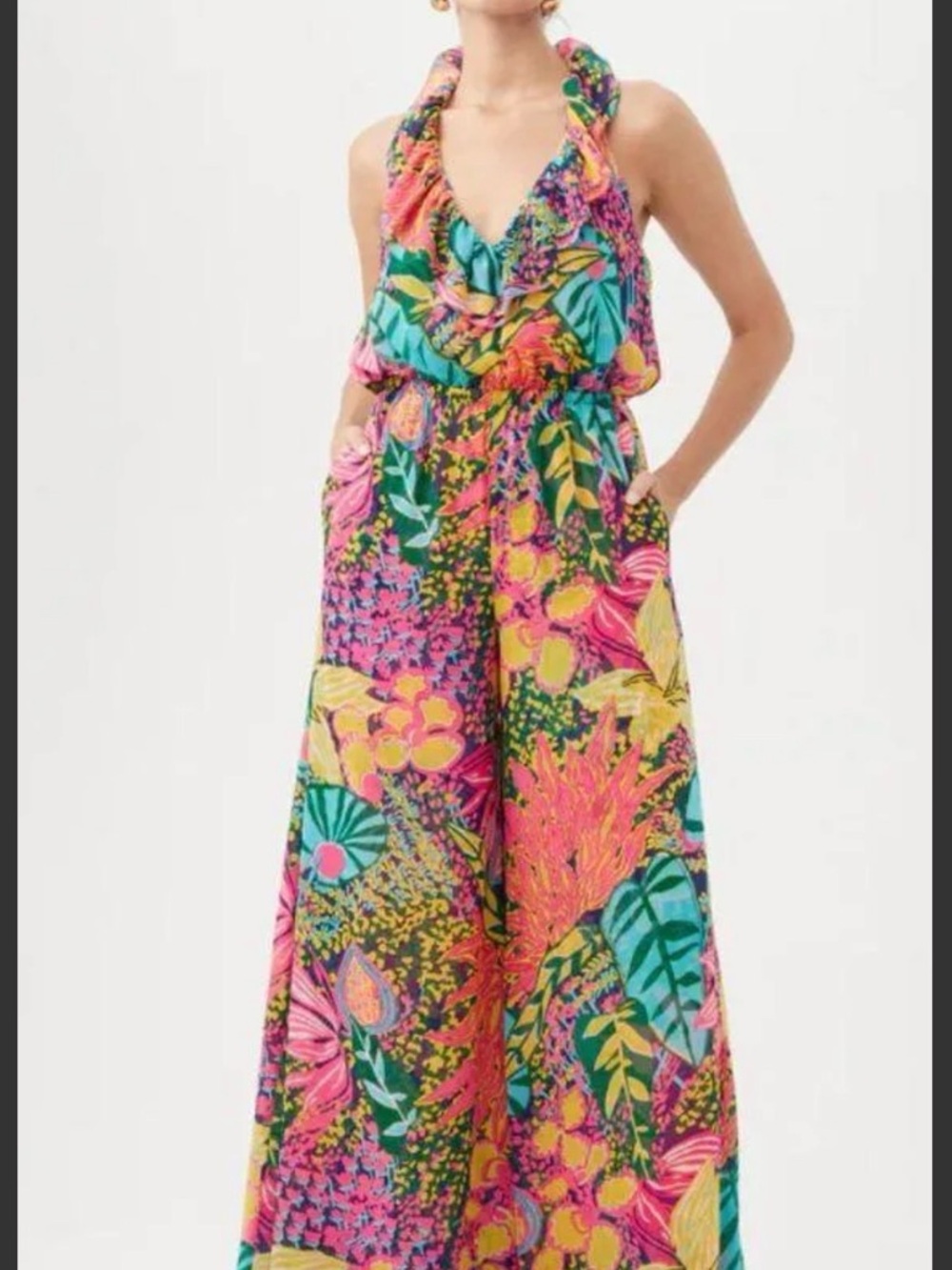 Trina Turk Tropical Halter Wide-Leg Jumpsuit - Multicolor NWT Size M - Picture 2 of 8